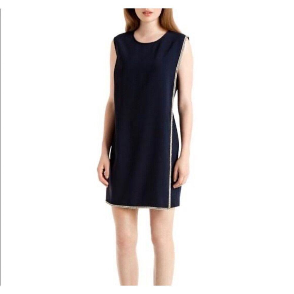 Joseph Ribkoff Women Navy Knit Sleeveless Overlay Rhinestone Trim Dress Size 6 - Picture 12 of 12